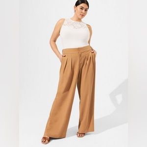 Torrid Retro Tan Palazzo Wide Leg Studio Crepe High Rise Pants, 16 Tall